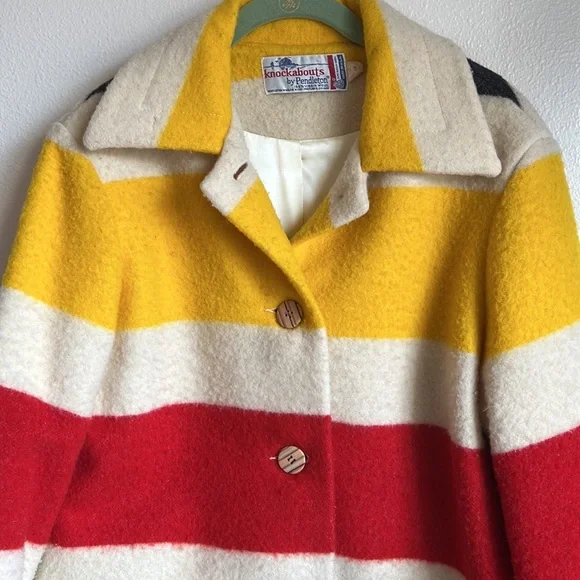 VTG Pendleton Hudson Bay Stripe Wool Blanket Coat - Picture 6 of 12